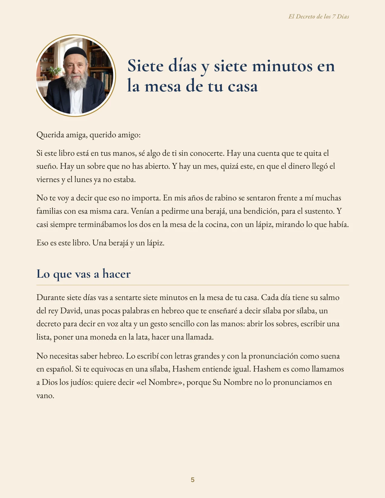 Carta de bienvenida del Rabino Samuel